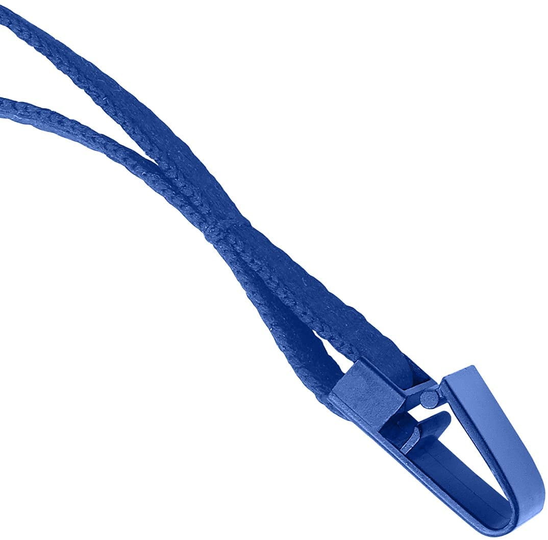 100 Pack - MRI Safe Double Ended Lanyards 2 Slim Plastic Clips - Metal Detector Friendly No Twist Badge and Face Mask Holders for Travel, Conferences & Special Events Specialist ID (Royal Blue)