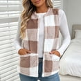 thumbnail image 4 of Women's Plaid Fleece Vest, Crew Neck Sleeveless Cardigan Tops, Winter Warm No Hood Outerwear Vests with Pockets, 4 of 9