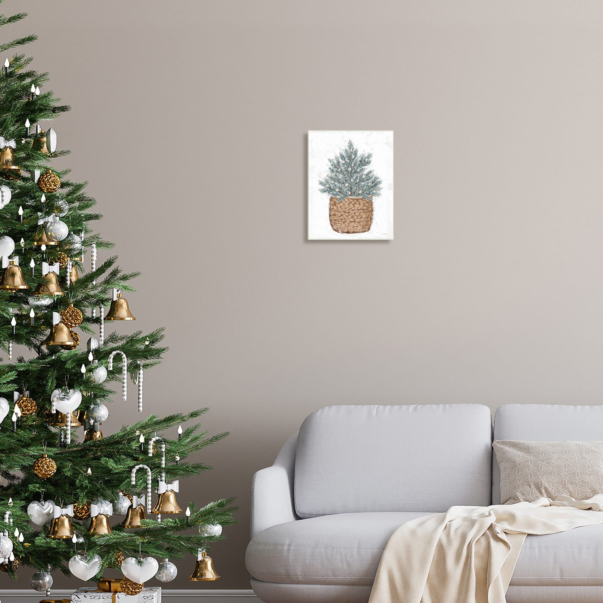 Peaceful Holiday Fir Tree Woven Planter Basket Botanical & Floral Painting Unframed Art Print Wall Art