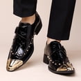 thumbnail image 4 of Men’s Luxury Crocodile Texture Dress Shoes Slip-On Formal Loafers with Metal Cap Toe Studded Detail for Business Wedding Party and Evening Wear, 4 of 9