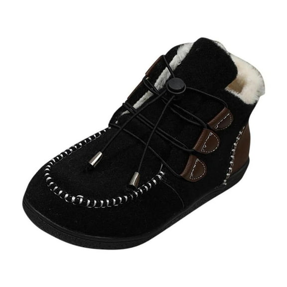 Dasayo Black Womens Booties Non Slip Ankle Furry Snow Winter Lace up Round Toe Shoes Womens Shoes 36
