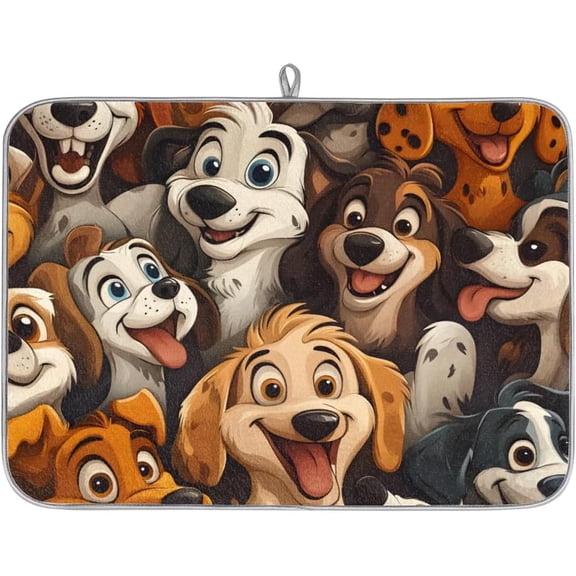 Dish Drying Mat Microfiber Coffee Bar Mat Absorbent Drying Kitchen Mat for Kitchen Counter Washable Drainer Rack Mat Xl for Dishes 18"x 24" Happy Dogs