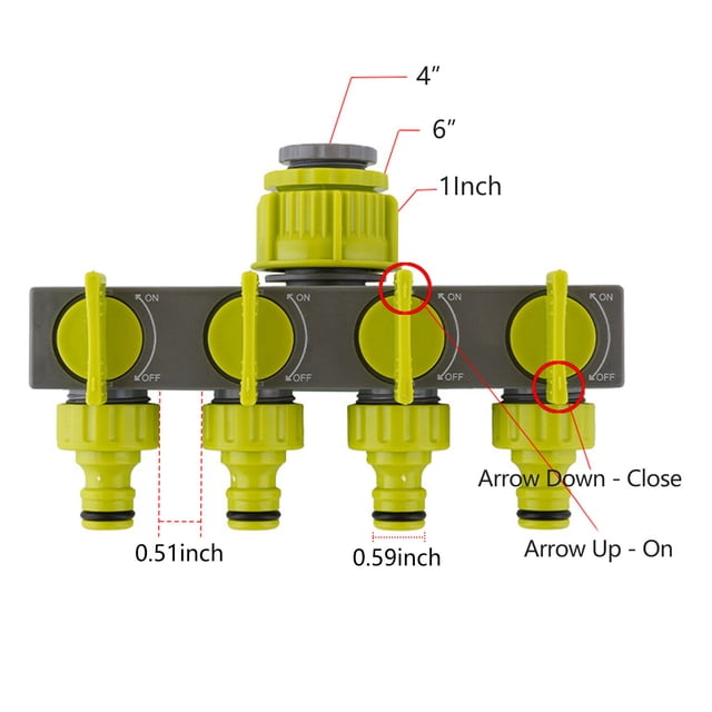 Pipe 4 Way Garden Hose Splitters Faucet Diverter Tap Hose Connector Hose Pipe Splitter Water Distributor with 4 Individual On-Off Switch for Outdoor Faucet Sprinkler Irrigation