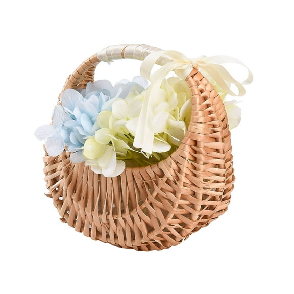 2Pack Flower Basket With Silk Bow Decoration Handle Wedding Girl Bride Flower Basket Ratten Storage Basket
