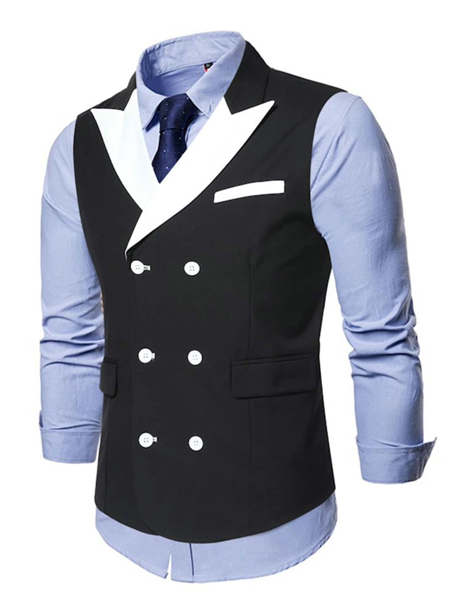 Baloco Mens Double Breasted Sleeveless Jackets Lapel Waistcoats