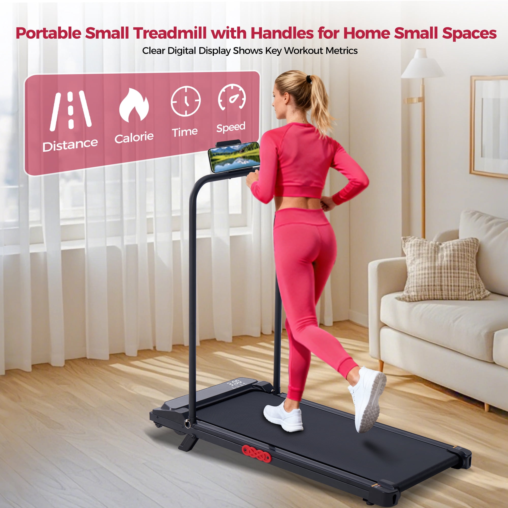 Treadmill for Home 3.0HP Folding Treamill Compact Walking Pad Treadmills with Handles Adjustable Speed, 350 lb Capacity for Office Workouts, Running,Jogging