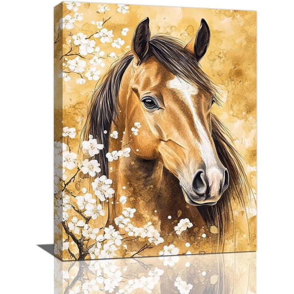 Horse Wall Art Canvas Rustic Horse Wall Decor Prints Framed Painting Farmhouse Flower Pictures Gifts Artwork for Bathroom Living Dining 12"x16"