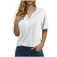 thumbnail image 2 of Womens Clothing Homenesgenics Womens Tops Plus Size Women's V-Neck Button Solid Color Short Sleeve T-Shirt Loose Tops White L, 2 of 6