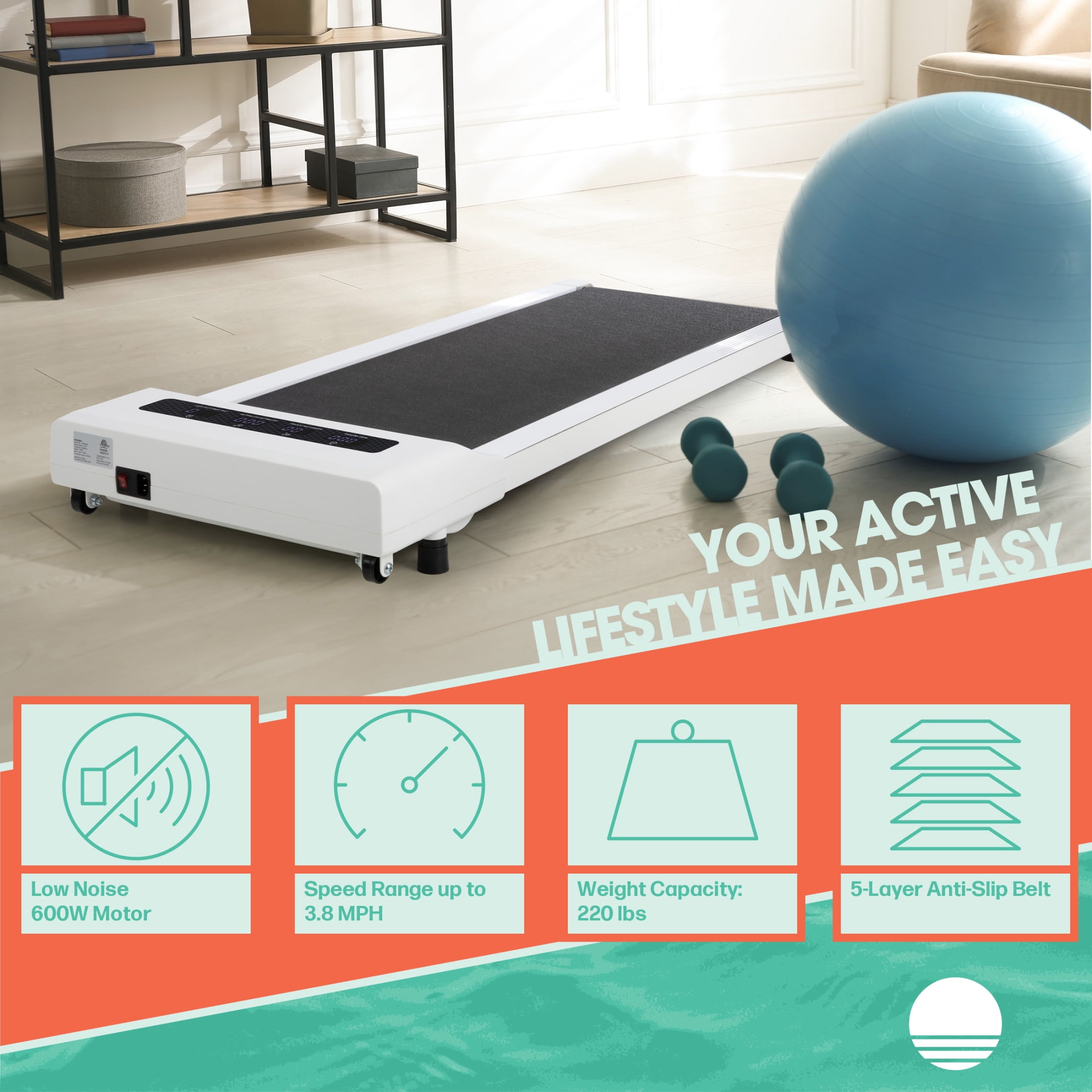 RAD Sportz Walking Pad - Portable Under Desk Treadmill, White
