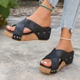 thumbnail image 4 of Womens Platform Sandals Comfy Cork Footbed Casual Strappy Platform Slip on Slides Nonslip Chunky Sole Summer Slippers Black Size 7.5, 4 of 7