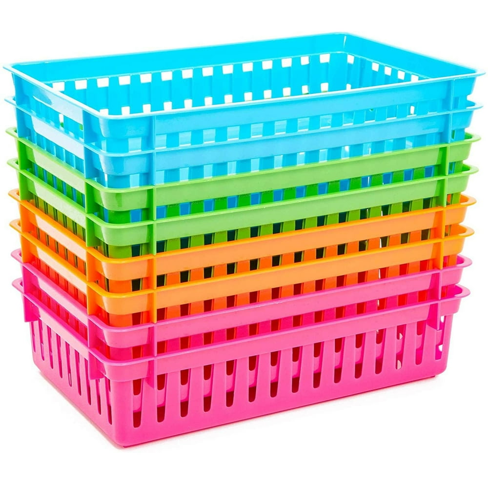 8 Pack 4 Colors Plastic Pen & Pencil Storage Baskets Trays for