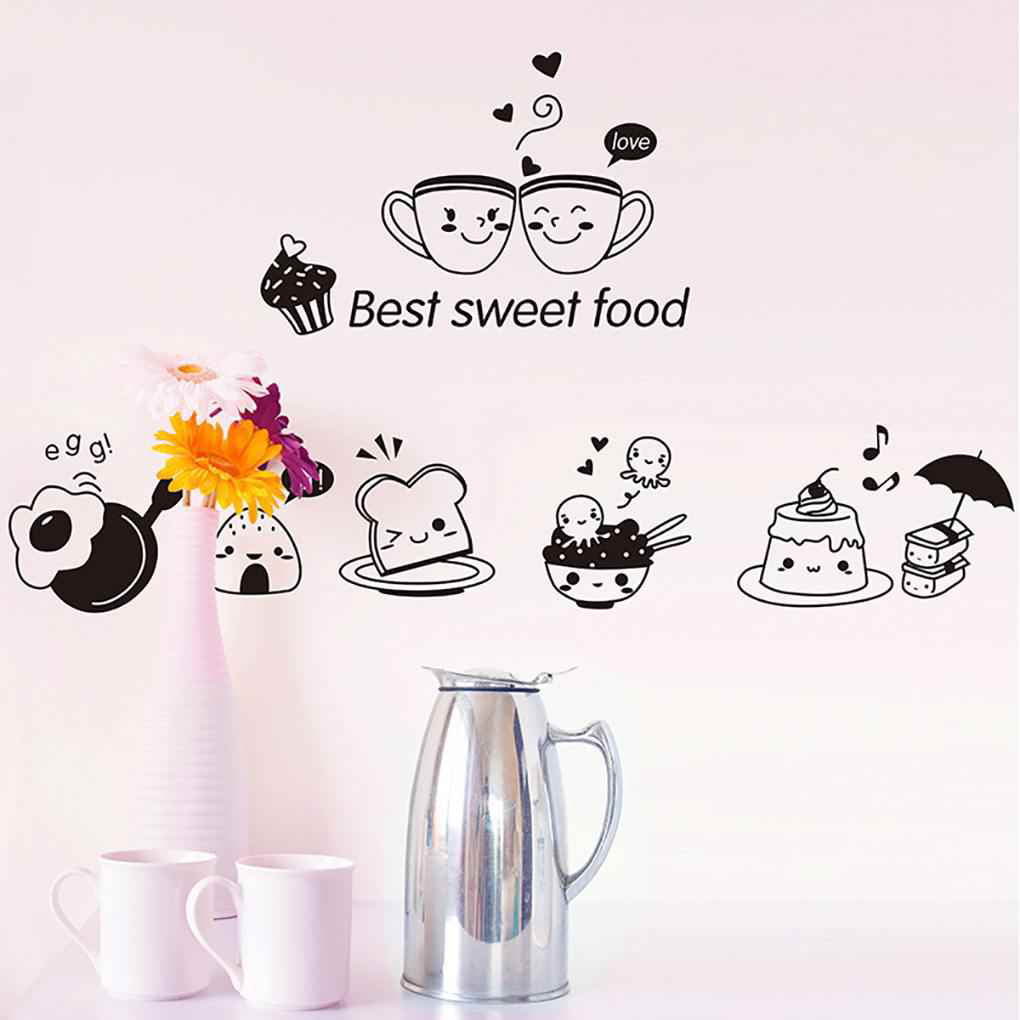 Removable Kawaii Cartoon Food Pattern Kitchen Wall Stickers Decals PVC for Home 