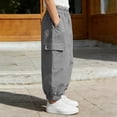 thumbnail image 4 of Amidoa Boys Cotton Linen Cargo Pants- Lightweight Elastic waist Casual Relaxed Fit Summer Joggers Gray Size 12, 4 of 6