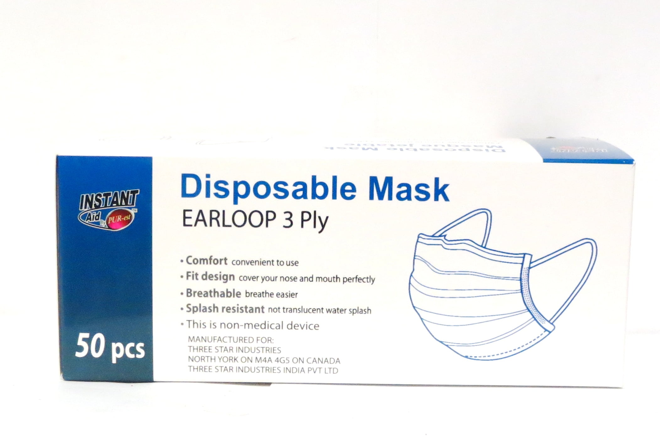 Disposable Face Masks with Earloop (3 Ply) by Instant Aid NPN MDLIC