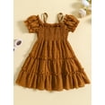 thumbnail image 5 of Toddler Girls A-line Dress, Short Sleeve Off-shoulder Spaghetti Straps Pleated Summer Dress, 5 of 8