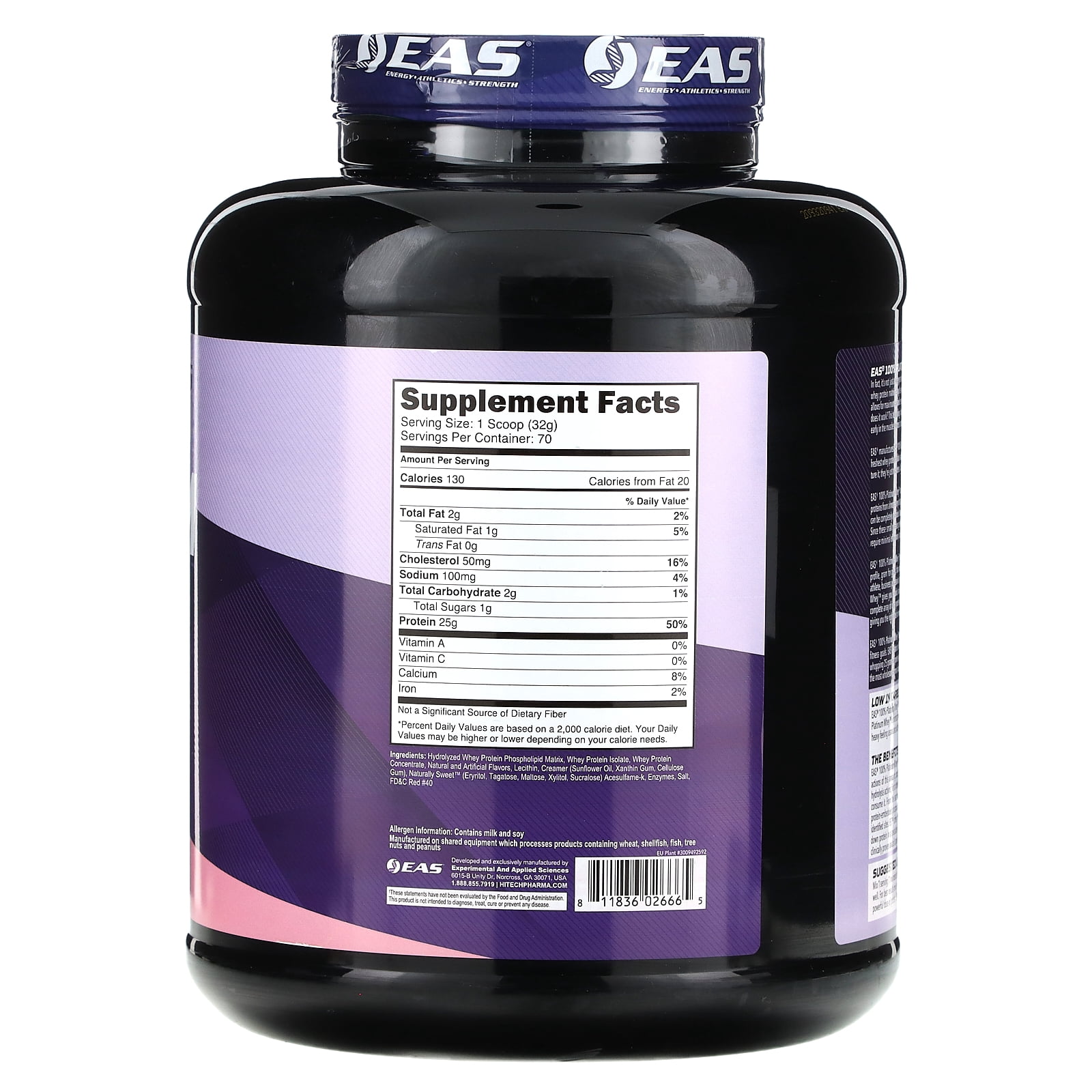 EAS 100% Platinum Whey Powder - 25g Protein, Anti Catabolic, 5.5g BCAAs - 5lb Strawberry Ice Cream