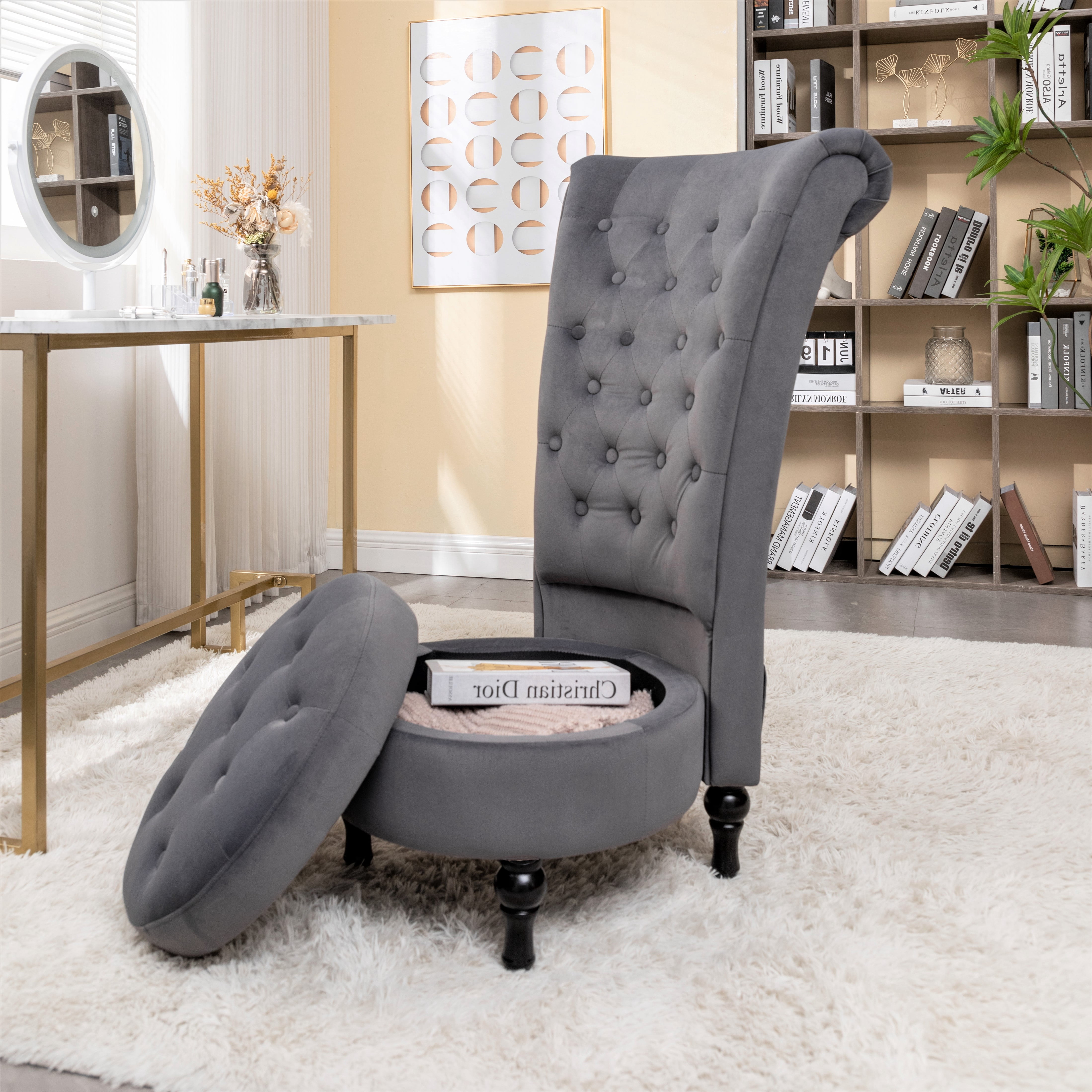 US Pride Furniture Gosser 20" Wide Velvet High Back Vanity Chair, Grey