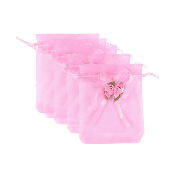 12pcs Net Yarn Candy Bag Bow Flower Gift Storage Bag for Wedding Party Gathering (10x12cm, Pink)