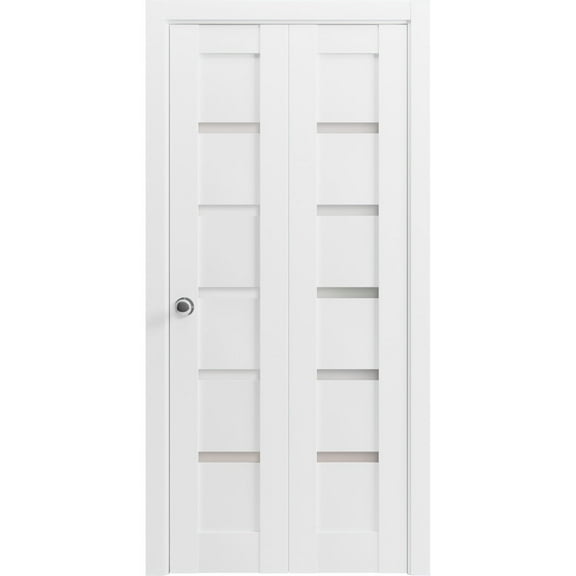 Sliding Closet Bi-fold Doors | Quadro 4117 White Silk with Frosted Glass