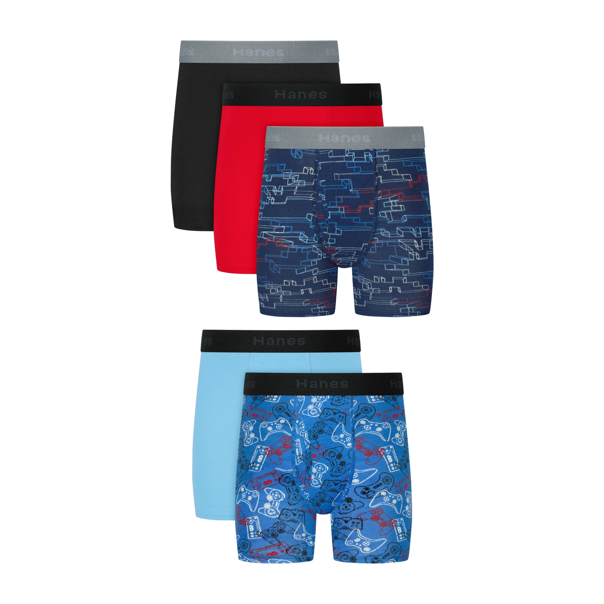 Hanes Boys Boxers Underwear Pack, 5-Pack, Cotton-Stretch Boxer Briefs for Boys, Moisture-Wicking