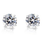 14k White Gold Round Cubic Zirconia Stud Screw Back Earrings