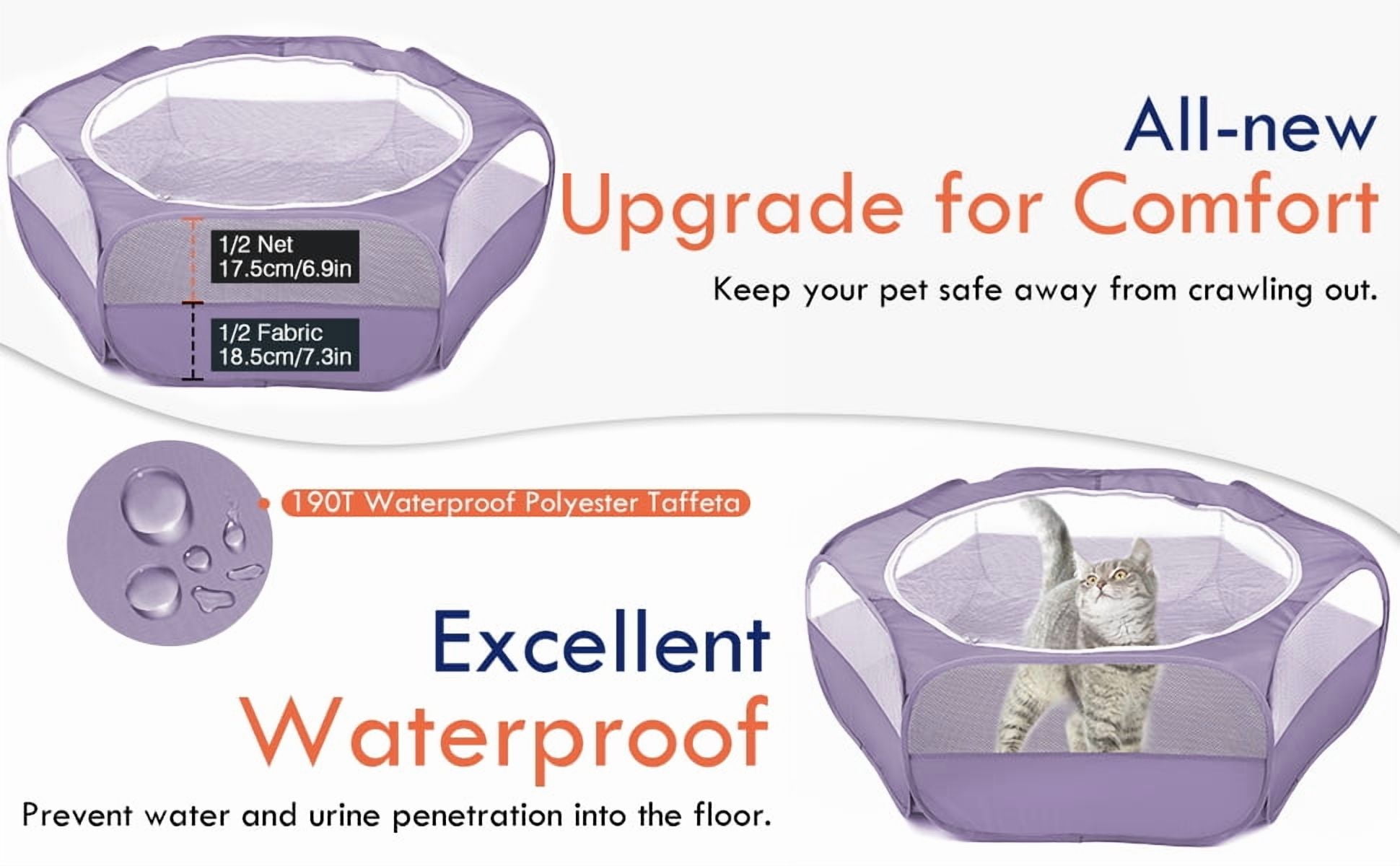 Pawaboo Small Animals Playpen, Breathable & Waterproof Small Pet Cage Tent with Zippered Cover, Portable Outdoor Yard Fence for Kitten/Puppy/Guinea Pig/Rabbits/Hamster/Chinchillas, Purple