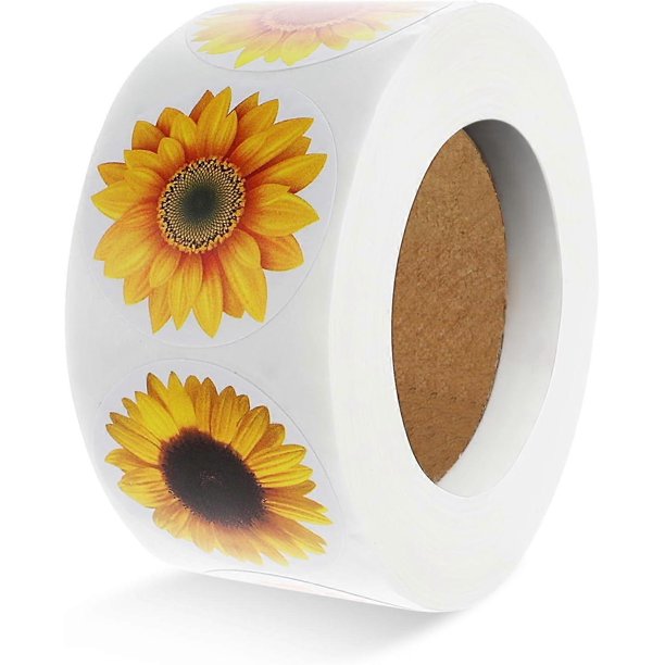 Sunflower Stickers Roll 500 PCS Self Adhesive Sunflower Wall Stickers 1 Inch Sunflower Stickers for Crafts Sunflower Decals Summer Flowers Decorative