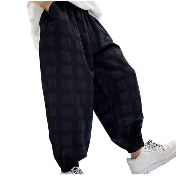 Fesfesfes Boys Plaid Lantern Pants Size 8-14 Years Casual Comfortable Long Jogger Pants Elastic Waist Cargo Pants
