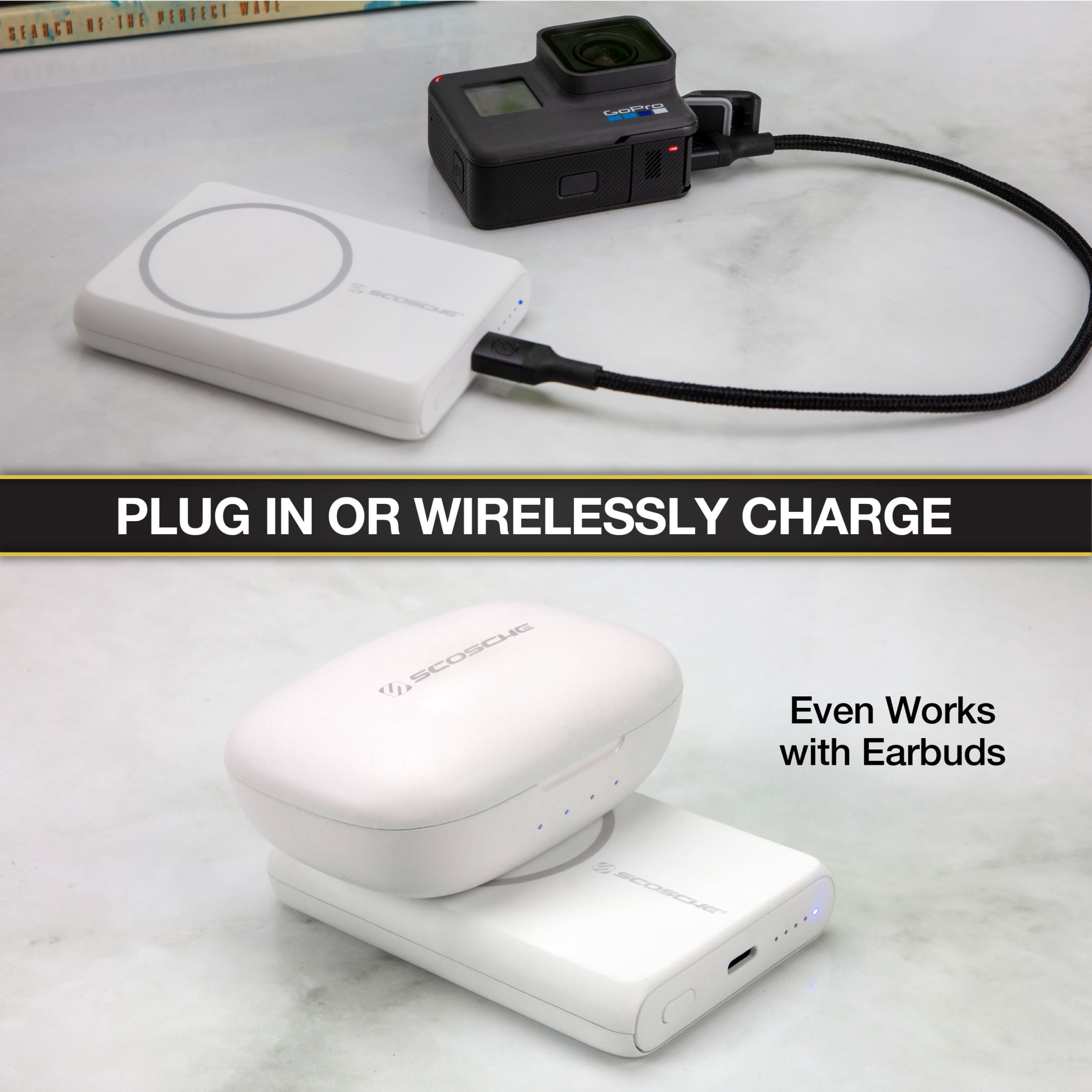Scosche PBQ5MSWT-SP GoBat Qi Wireless Charging 5,000 Mah Power Bank with USB-C Port, White