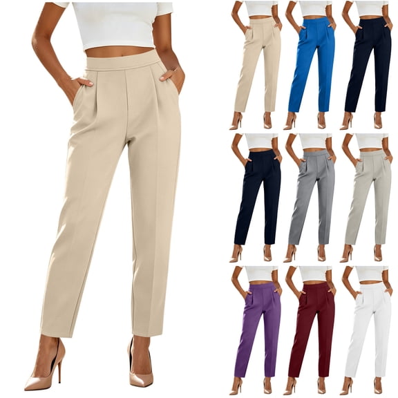 Bloomae Womens Yoga Dress Pants Stretchy Work Business Office Ankle Trousers High Waisted Straight Leg Slacks with Pockets