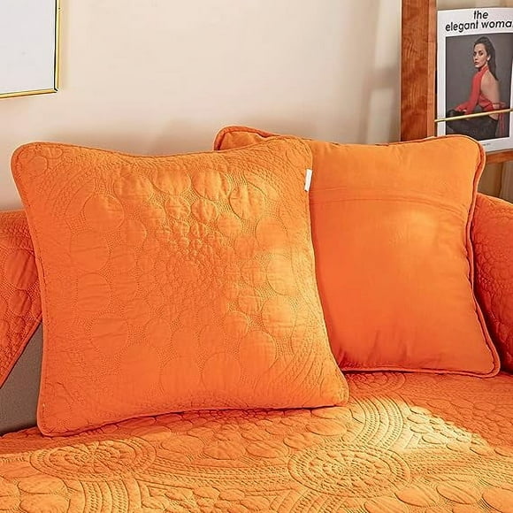 Zhuge Set of 2 Boho Circle Embroidery Throw Pillow Covers for Couch Bed Sofa Cotton Quilted Soft Cushion Covers (Orange,20"x20")
