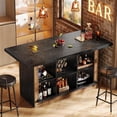 thumbnail image 3 of Tribesigns 62.6" Bar Table with Storage, Rectangular Home Bar Cabinet with 6 Cubbies & Metal Footrests, Counter Height Pub Table for Kitchen, Dining Room (Brown & Black), 3 of 6