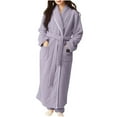 thumbnail image 1 of WRKEKC Womens Robe Long Sleeve Striped Pocket Coral Fleece Long Bathrobe for Women Loungewear Extended Length Sleep Robe Homewear, 1 of 3