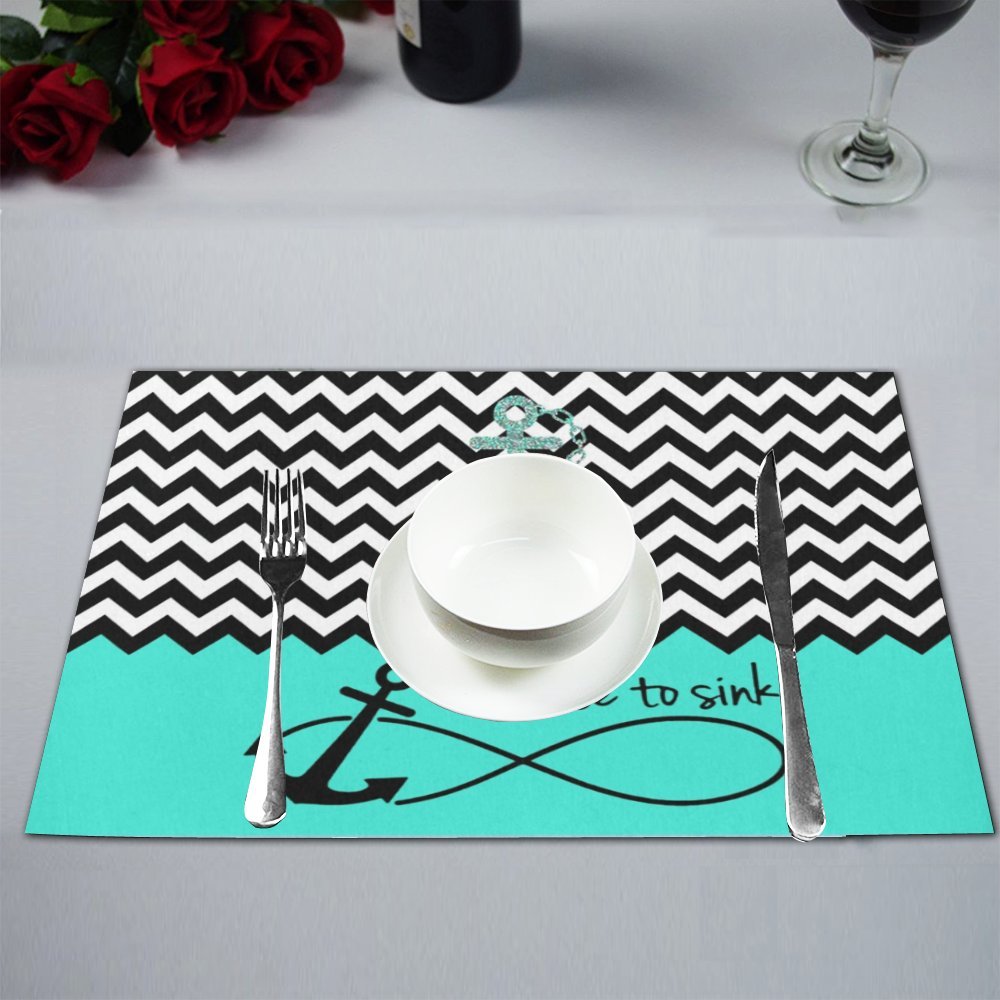 MKHERT Turquoise Chevron Zigzag Infinity Anchor Quotes I Refuse to Sink Placemats Table Mats for