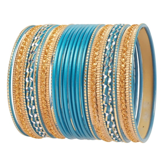 Sunsoul By Touchstone"Colorful 2 Dozen Bangle Collection" Indian Bollywood Alloy Metal Textured Turquoise Designer Jewelry Bangle Bracelets Set Of 24 In Antique Gold Tone For Women