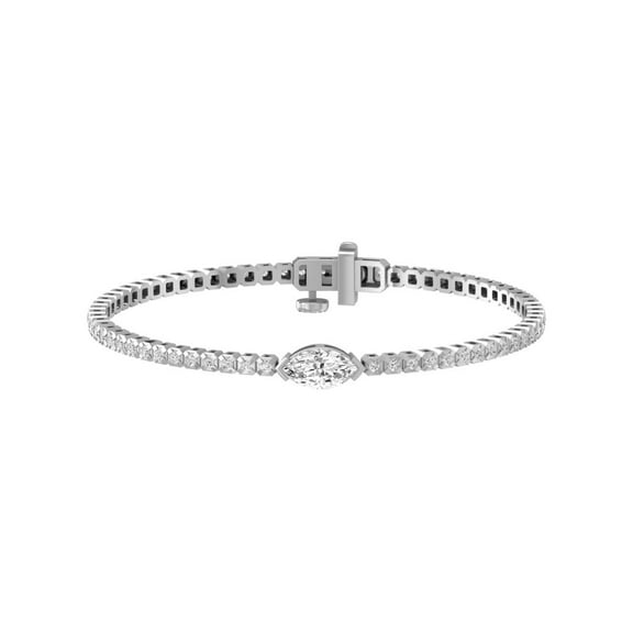 ARAIYA FINE JEWELRY 925 Sterling Silver Marquise and Round Shape Lab Grown Diamond Solitaire Bracelet (2 cttw, D-F Color, VS1 Clarity) 7 inch