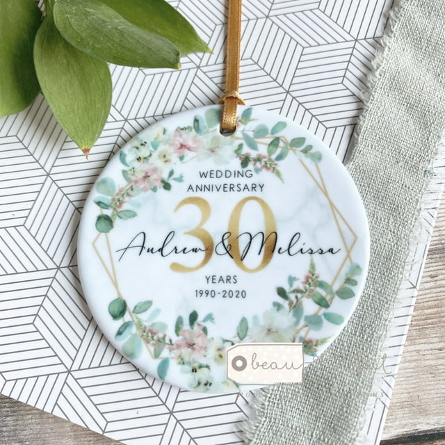 Personalised Mr & Mrs Wedding Anniversary Years Geometric Floral Greenery Ceramic Round De - As Picture - 10-Pack