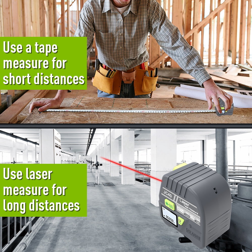 BOAYAL 2-in-1 Laser Tape Measure 131ft/40m Laser, 16ft/5m Tape, with Battery, LCD Backlit, Self-Locking, m/in/ft Measuring Tool Measurement Device