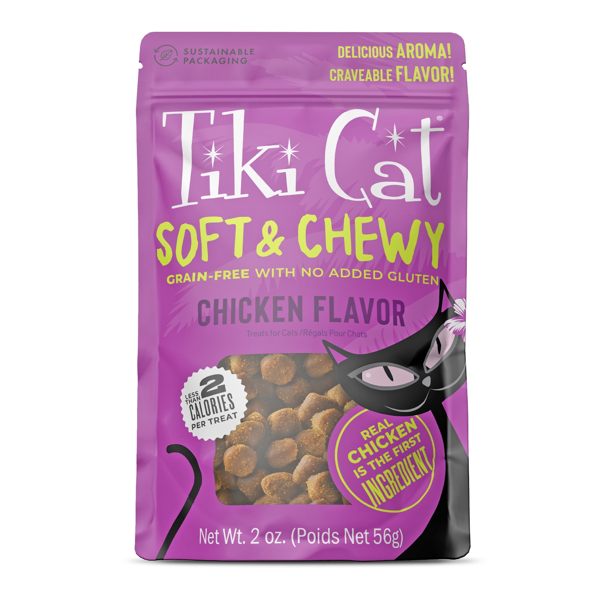 (4 pack) Tiki Pets Soft & Chewy Chicken Soft Treats for Cat, 2 oz Bag
