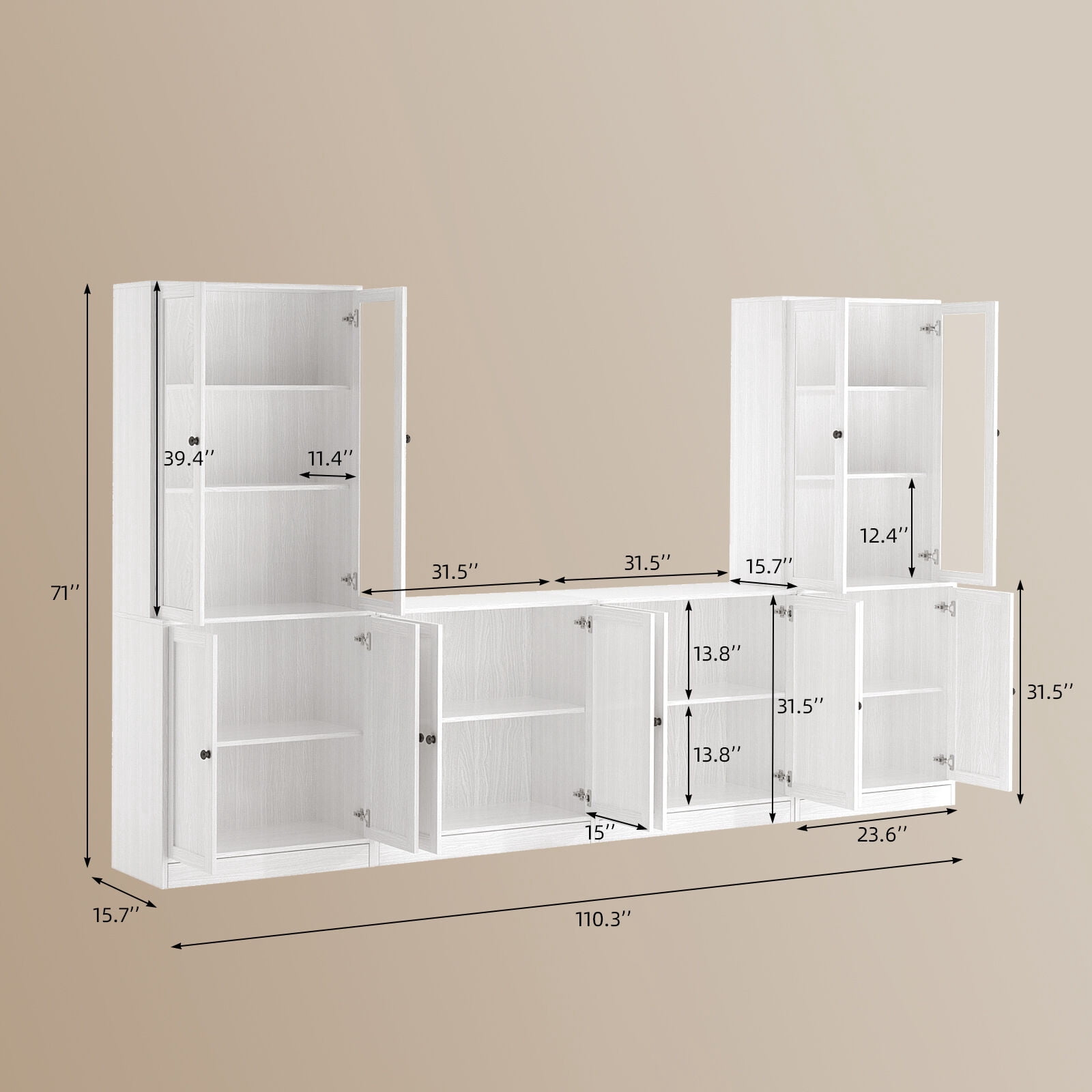RichYa 4-Piece Entertainment Center with Bookshelves for TVs,TV Stand for TVs up to 60”,TV Stand Cabinets with Display Shelves for Living Room,White