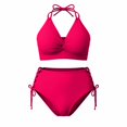 thumbnail image 5 of QURATI Swimwear Bikini Sets for Women High Waist Summer Beach Swim Bathing Suits V Neck 2 Piece Swimsuit Hot Pink M, 5 of 6