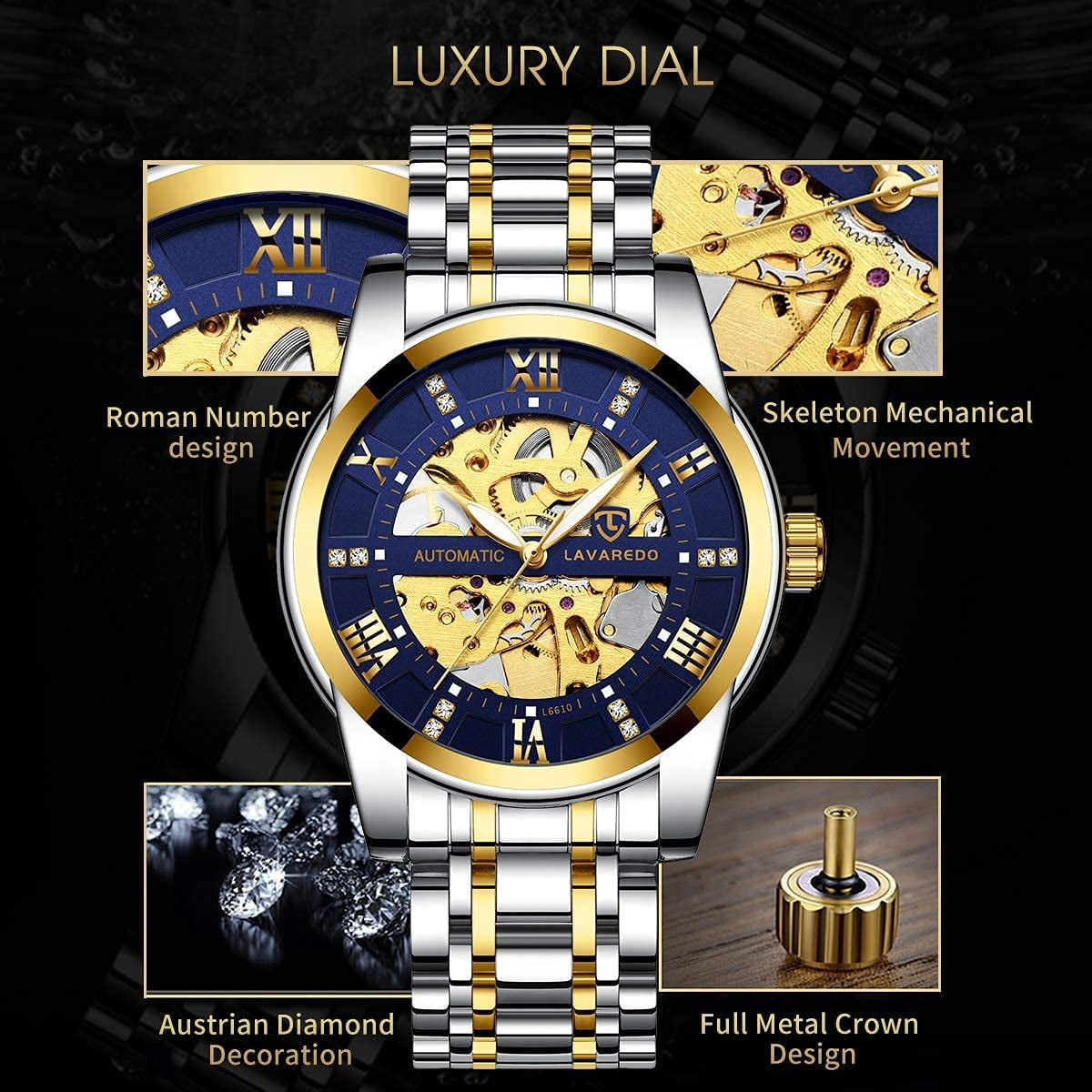 A ALPS Watches for man Automatic Mechanical Watches self Winding Man Watch with Stainless Steel Strap Business Watches Gift for Men