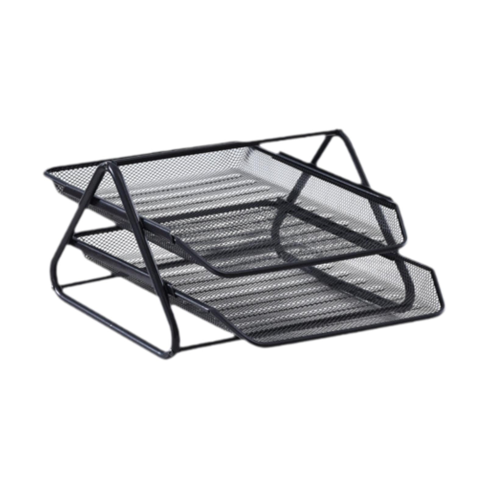 figatia Mesh Desk File Organizer Bookshelf files Storage Shelf with 2 Trays File Sorter Folder Paper File Rack for Workspace Tabletop