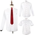 thumbnail image 2 of White Short/Long Sleeve Work Shirt Lapel Button Down Uniform Pilot Dress Shirt, 2 of 20