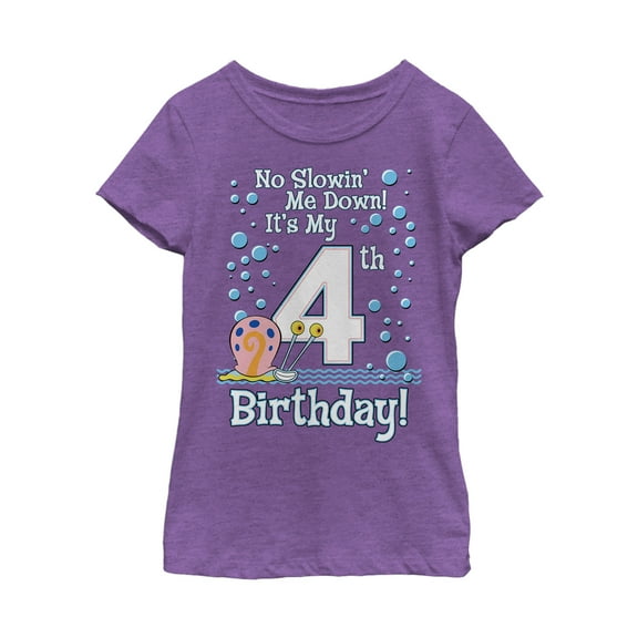 Girl's SpongeBob SquarePants Gary 4th Birthday Graphic Tee Purple Berry X Large