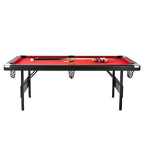 HCY Billiards Table, 7 ft Pool Table, Portable Foldable Space-Saving Table, Billiard Table Set Includes Balls, Cues, Chalks and Brush, Black with Red Cloth, Perfect for Family Game Room Kids Adults