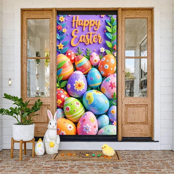 Purple Theme He is Risen Banner White Butterflies Resurrection Display Lily Flowers Wooden Cross Jesus Backdrop for Easter Celebration Church Service Religious Gathering