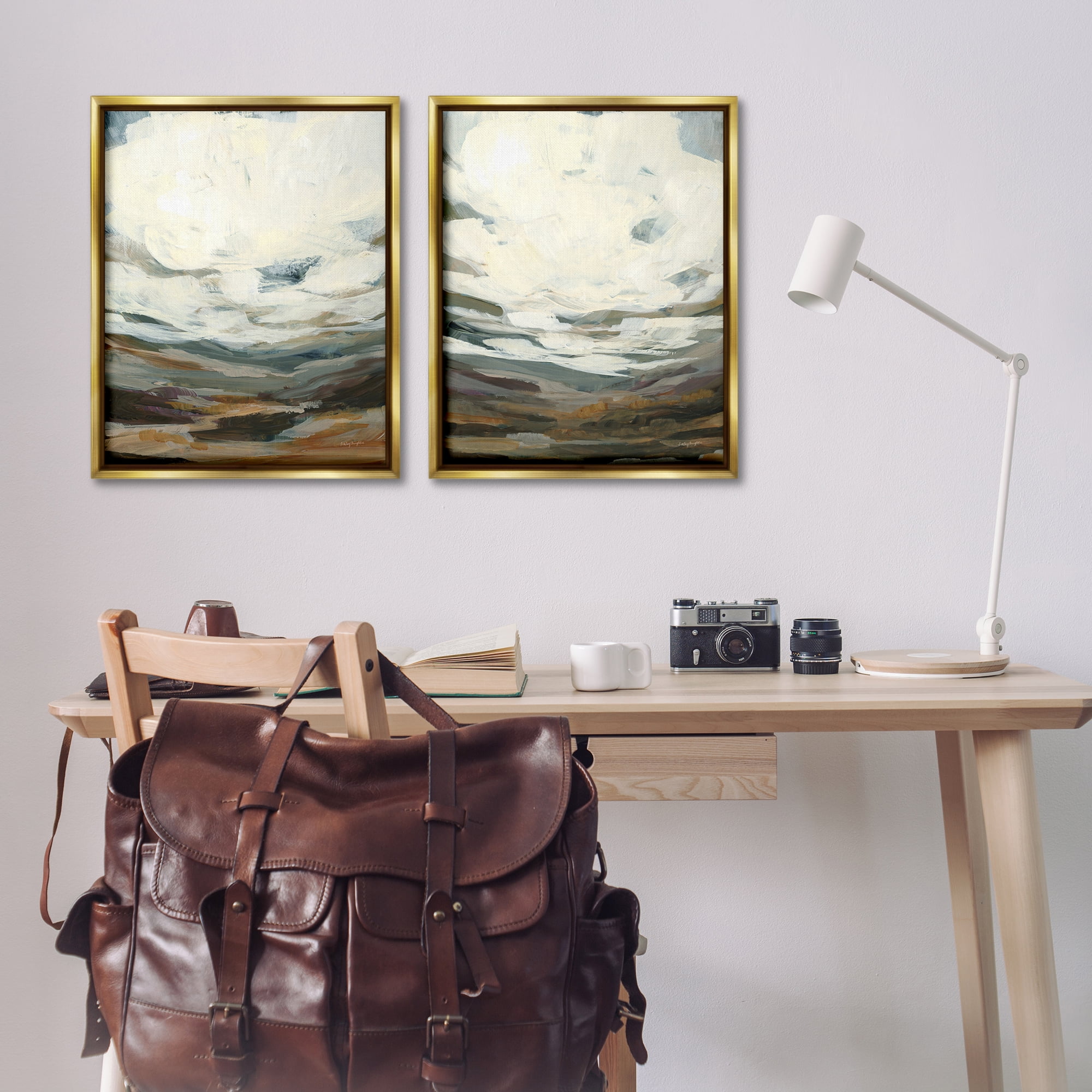 Stupell Industries Overcast Timber Thicket Abstract Painting Gold Floater Framed Canvas Art Print Wall Art, 31 x 25, Set of 2