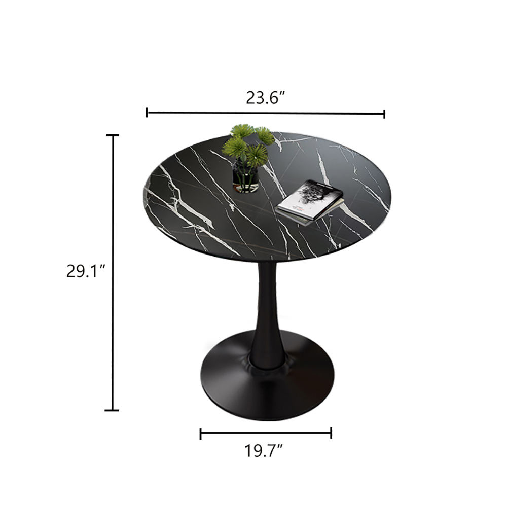 Miniyam 23.6" Round Dining Table, Small Wood Breakfast Table for Apartment, Kitchen or Studio, Modern Compact Dining Table for 2, Black Marble