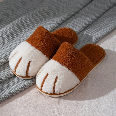 

Fuzzy Animal Slippers for Women Cute Plush Womens House Shoes Cat Paw Pattern
